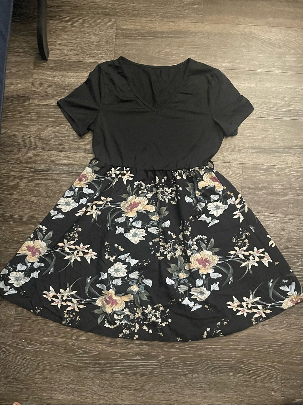 SHEIN Black Floral Fit-and-Flare Dress